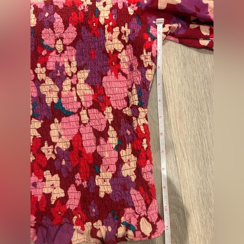 FREE PEOPLE Floral ARIANA SmockBodice PuffSleeve Top /Size XS / - Picture 11 of 12